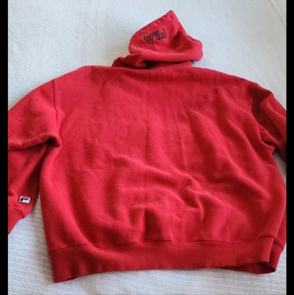 FILA mens XL hoodie red pullover sweatshirt logo on front, hood, sleeve - Picture 8 of 10